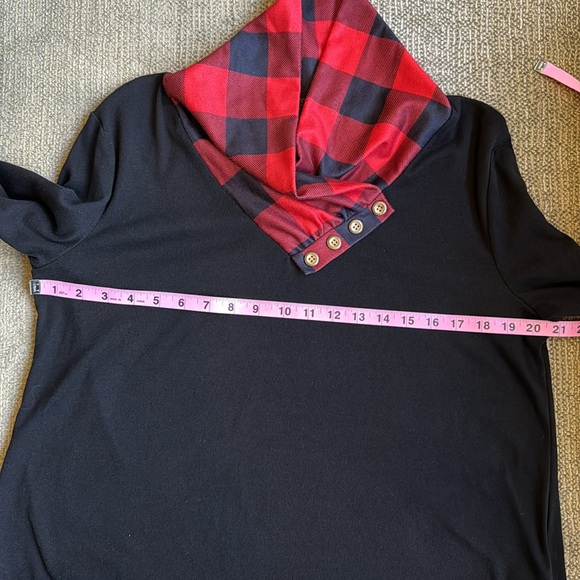 MIUSEY BLACK & RED BUFFALO CHECK TOP w/COWL NECKLINE - Picture 5 of 10